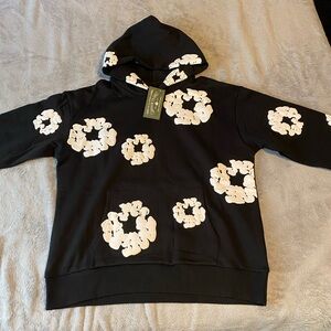 Black Hoodie with White Floral Pattern